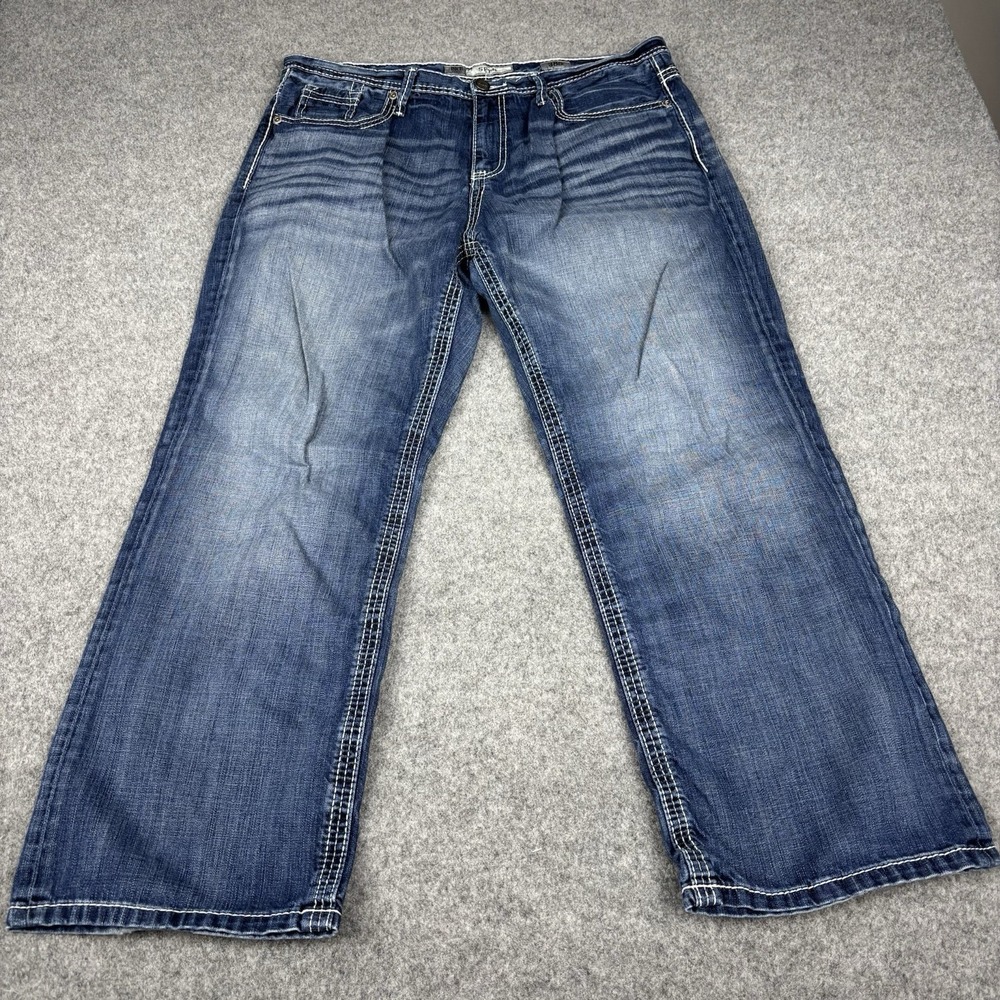 Bke Seth Jeans Mens 38S (Fits 38x29) Loose Fit Baggy Dark Wash Blue Denim Casual